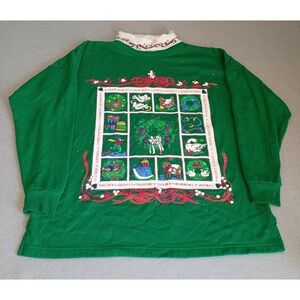 Vtg 90s 12 Days of Christmas Sweatshirt Green Mock Neck Ugly Sweater Party 16W